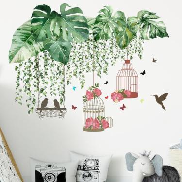 Imagem de Adesivos de parede, vegetação tropical e PVC rosa para gaiola - yiweis