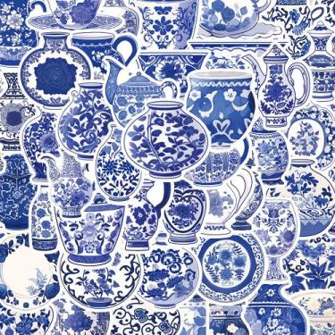 Imagem de Adesivos de porcelana azul e branca tradicional x50 - yiweisai