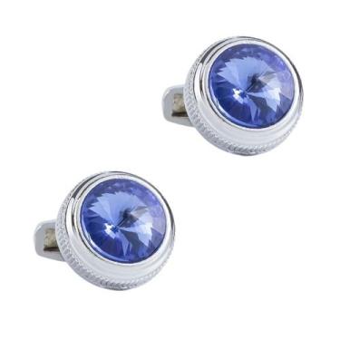 Imagem de Abotoaduras elegantes redondas de strass azul para homens em liga leve