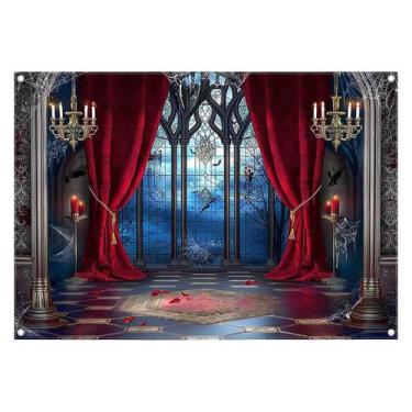 Imagem de Tapeçaria pendurada na parede, castelo gótico de Halloween, mansão ass