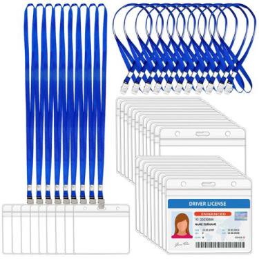 Imagem de Conjunto de etiquetas de nome Aemygo Clear com cordão PVC azul para es