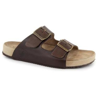Imagem de Sandália Slide Masculina Couro Fivela Lisa Leve Conforto-Masculino