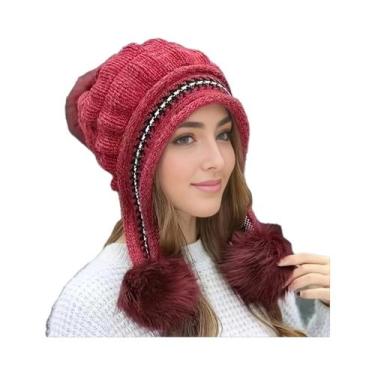 Imagem de Gorro Feminino De Inverno Quente Com Forro De Lã E Protetor De Orelha,