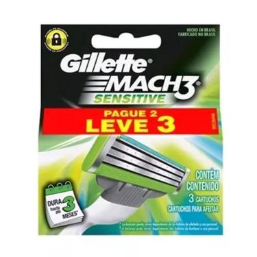 Imagem de Carga para Aparelho de Barbear Pele Sensível 3 Unidades Gillette Mach3 Sensitive Leve 3 Pague 2