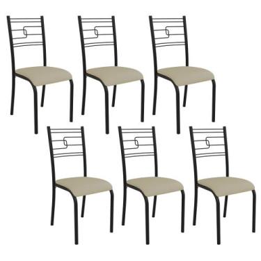 Imagem de Kit 6 Cadeiras Ella Estrutura em Aço Preto e Tecido Creme - Casa e Com