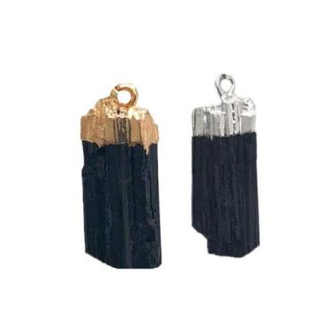 Imagem de Pingente de Cristal de Turmalina Negra Pedra Natural Dourado e Prata p