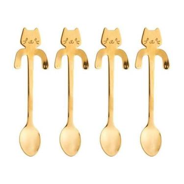 Imagem de Conjunto 4 Colheres Aço Inox P/Chá Cat Dourado - WOLFF
