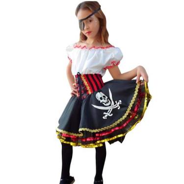 Imagem de Fantasia de Pirata Infantil Feminina Super Luxo Com Tapa Olho - Fantas