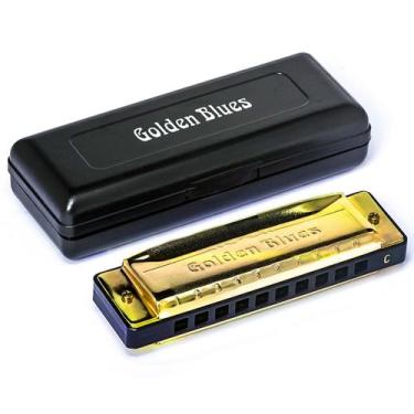 Imagem de Gaita Hering Diatônica Golden Blues C Dó 5020c Com Case