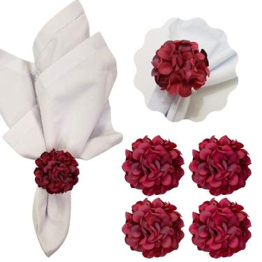 Imagem de Kit 4 Porta Guardanapo Mimosa Flor Crisântemo Artesanal para Mesa Vermelho Maison Charlo
