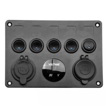 Imagem de Painel de 5 Funções Com Voltímetro 12-24V USB P/ Embarcações - Rei Mar