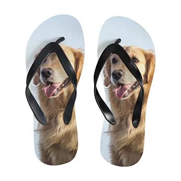 Imagem de Chinelo fino feminino Golden Retriever Dog Beach Thong Sandals confortável Summer Travel Slippers para homens, Multicor, 6-7 Narrow Women/5-6 Narrow Men