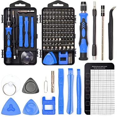 Imagem de Conjunto de chaves de fenda de precisão, 122 em 1 Kit de ferramentas de reparo magnético eletrônico com estojo para computador de reparo, iPhone, PC, celular, relógio, óculos (azul)