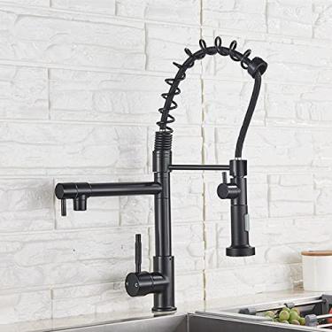 Imagem de Torneira de cozinha de primavera puxe pulverizador lateral duplo bico único punho misturador torneira pia 360 rotações torneiras de cozinha, preto fosco C, China