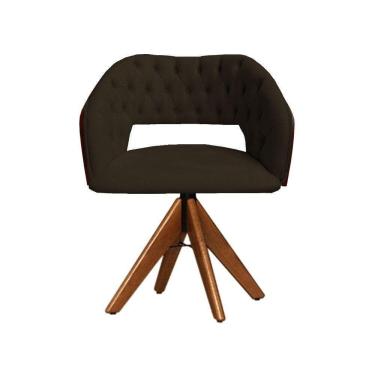 Imagem de Cadeira Decorativa Bia Com Capitonê Marrom Giratória Madeira