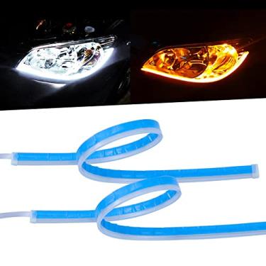 Imagem de LivTee Kit de fita de luz LED flexível à prova d'água, 2 peças de substituição de 61 cm, duas cores para faróis decorativos de corrida diurna e luzes de seta de fluxo, âmbar/branco