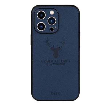 Imagem de TOGEI Capa para iPhone 14 Pro Max cor sólida couro laranja All Inclusive Elk Pattern Case compatível com iPhone 13 12 11 Pro Max Mini XS X XR 7 8 Plus SE2 (iPhone13 Pro Max, azul)