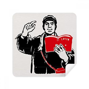 Imagem de Mochila de livro vermelho chapéu estudo China óculos vermelhos pano camurça pacote com 2