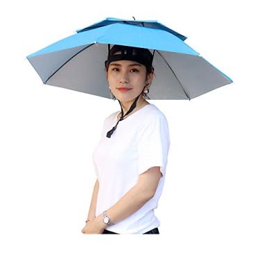 Imagem de bestgift Chapéu de guarda-chuva de proteção solar de camada dupla com proteção UV chapéu de guarda-sol de pesca de camada dupla respirável à prova de chuva chapéu de guarda-chuva de