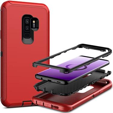 Imagem de Capa para Samsung Galaxy S9 Plus, capa protetora resistente de corpo inteiro para Samsung S9 Plus (sem protetor de tela), capa de telefone 3 em 1 à prova de poeira e choque para Samsung Galaxy S9 Plus, vermelha