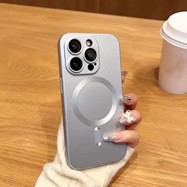 Imagem de Estojo de carregamento sem fio magnético fosco luxuoso para iPhone 14 13 12 11 Pro Protetor de lente de vidro Max Capa de silicone macio, prata, para iPhone 14 Pro