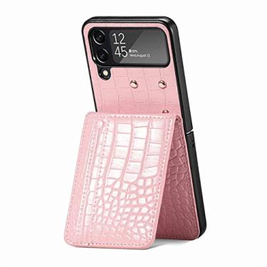 Imagem de Para Samsung Z Flip 4 5G Capa de celular com padrão de crocodilo para Samsung Galaxy Z Flip4 Flip 4 Zflip4 Bolsa carteira com bolso para cartão, rosa, para Samsung Z Flip 4