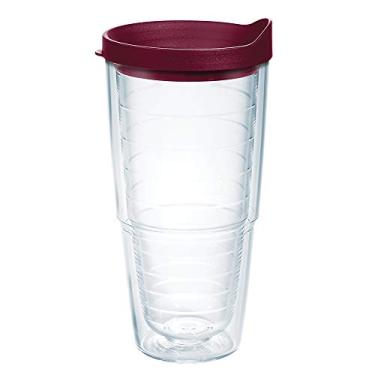 Imagem de Tervis Tampa transparente e colorida feita nos EUA, copo de viagem isolado de parede dupla mantém as bebidas frias e quentes, 680 g, tampa marrom