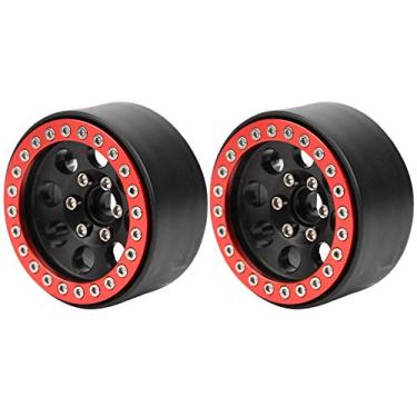 Imagem de 03 Cubo de roda de carro RC, liga de alumínio realista, sem adesivo de controle remoto, 8 furos redondos requintados para caminhão RC (vermelho e preto)