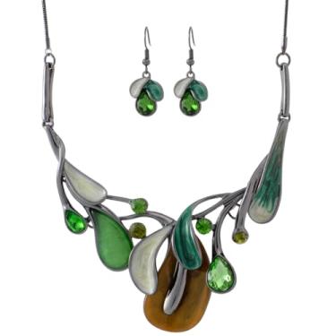 Imagem de Mycitta Conjunto de joias volumosas vintage retrô flor de folha floral geométrico boêmio boho babador colar conjunto de brincos moda bijuteria para mulheres meninas festa de casamento formatura , Resina Zinco, Zircônia cúbica