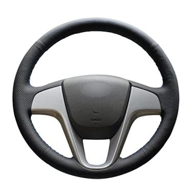 Imagem de Capa de volante de carro confortável e antiderrapante costurada à mão preta, apto para Hyundai Solaris Verna 2010 tu 2016 i20 2008 a 2014 Accent 2012 2013 a 2017