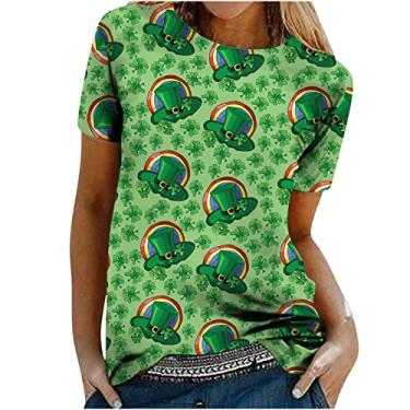 Imagem de Camiseta feminina do Dia de São Patrício Lucky Irish Shamrock Paddy's Day Graphic Tees tops fashion casual, 0115-verde, M