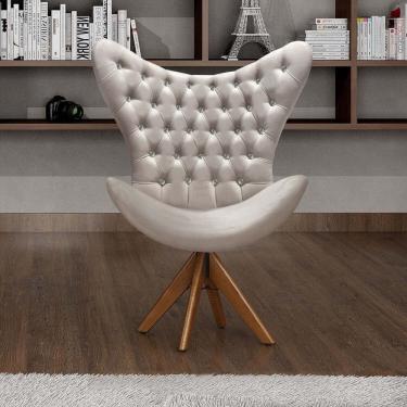 Imagem de Poltrona Alice Egg Strass Cadeira Capitonê Giratória Recepção, Escritório Bege Claro