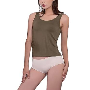 Imagem de Regatas femininas com sutiã embutido acolchoado básico sólido camiseta verão casual ioga atlética elástica conforto cam-i, Verde, M