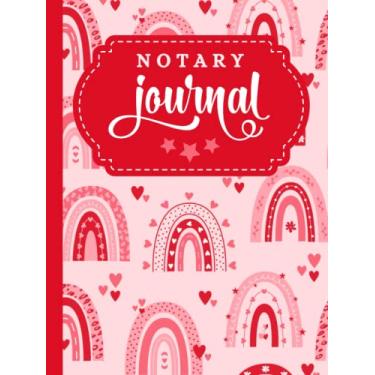 Imagem de Hardcover Notary Journal: 8.5x11 Large Notarial Logbook/With 200 Numbered Pages - Two Record Logs Per Page / 400 Records/Ledger Book Gift For ... Pink Red Boho Rainbow Heart Art Pattern