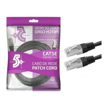 Imagem de Cabo De Rede Rj45 5m Ethernet Lan Rj45 Cat5e Preto 5 Metros - Chipsce
