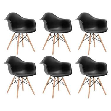 Imagem de Kit 6 Cadeiras Eames Eifflel com Braço Daw de Madeira com Assento Pret