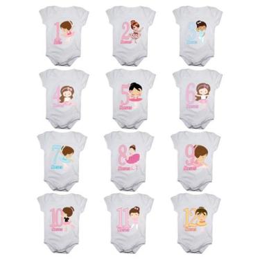 Imagem de Body de bebê mesversario bailarinas Kit com 12 bodies - Calupa, Único
