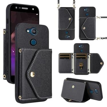 Imagem de Dibosom Capa carteira minimalista para LG X Charge/Fiesta 2 LTE/X Power 3/X5/LV7 com alça de ombro, bolsa flip fina e fina, suporte para cartão de crédito, capa de telefone para LG-M322 XPower 2 SP320