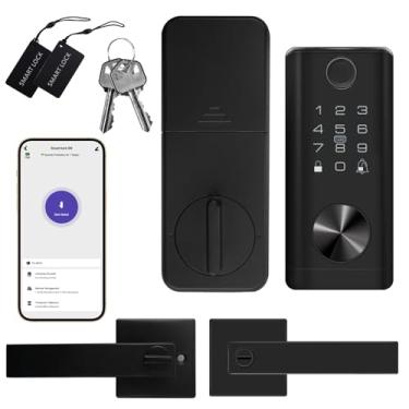 Imagem de SICNAOPW Conjunto de fechadura de porta de entrada sem chave com teclado inteligente com impressão digital, WiFi e alça de alavanca, conjunto de fechadura digital biométrica eletrônica frontal TT,