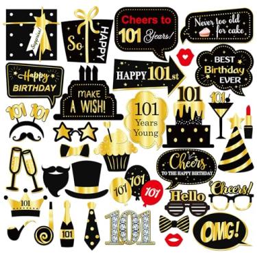 Imagem de INNORU Adereços Para Cabine De Fotos Aniversário 101 Anos, Acessórios Mulheres E Homens, Engraçados Fotografia Festa, Lembrancinhas Palitos Centro Mesa, Decorações Pretas Douradas, 35 Peças