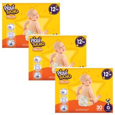 Imagem de Kit 3 PCT Fralda Descartável Piquitucho Mega - Todos os Tamanhos, G