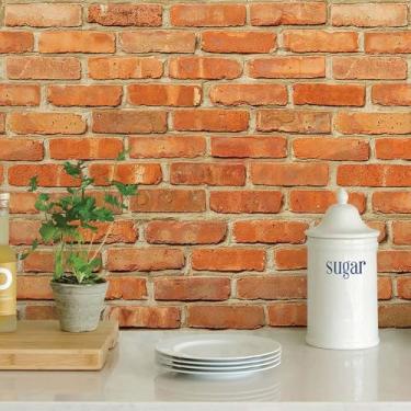 Imagem de Papel De Parede Adesivo impermeável Para Sala Quarto e Cozinha Lavável Auto Colante Vinil (Tijolinho Marrom-Rolo 1m)