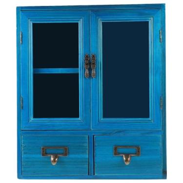 Imagem de Holibanna Armário De Parede Madeira Rústica - Banheiro Medicina Azul Prateleira Flutuante Despensa Cozinha