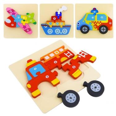 Imagem de Jogo Educativo Quebra-cabeça Infantil Transportes Em Madeira - DM TOYS