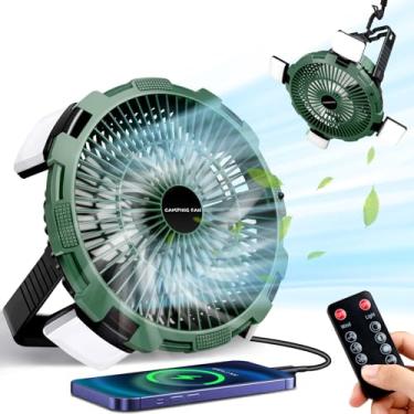 Imagem de Mukum Ventilador de acampamento portátil com lanterna LED, ventilador alimentado por bateria recarregável de 11600 mAh com gancho para barraca de carro, trailer, furacão, emergência, ventilador
