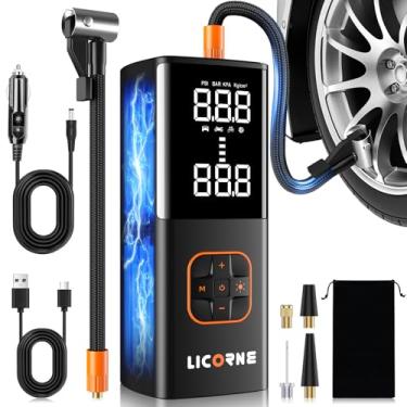 Imagem de LICORNE Compressor De Ar Portátil Para Encher Pneus, Bomba De Ar Portátil 5 Vezes Mais Rápida Para Pneus De Carro Com Bateria Potente, Bomba De Ar Sem Fio De 180 Psi Com Manômetro Digital Para Pneus