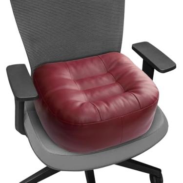 Imagem de YOUFI Almofada de assento de couro extra grossa para cadeira de escritório para aumentar a altura - enchimento completo para suporte - com capa, alça e fivela respiráveis - alivia a dor nas costas