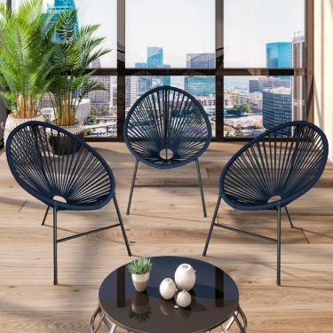 Imagem de Conjunto 3 Cadeiras Para Area Externa Acapulco Aço Carbono Azul