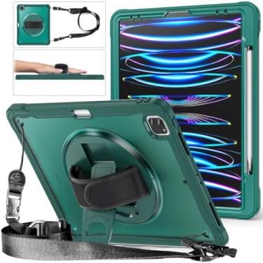 Imagem de Waillynice Capa com alça de ombro resistente à prova de choque para iPad Pro 11 12.9 13 M1 M2 M4 2022 2024 Air 4 Air5 10.9 cm Mini6 (verde escuro, iPad Air 5 10.9 2022)