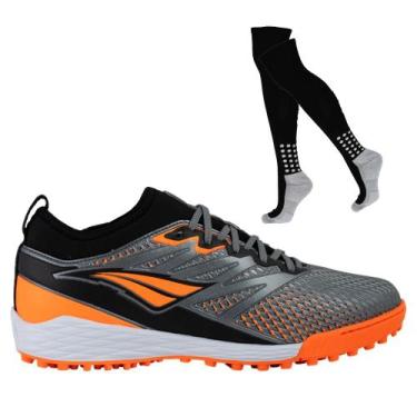 Imagem de Kit Chuteira Society Penalty Se7E Locker Y-2 e Meião, 42, Cinza, Laran